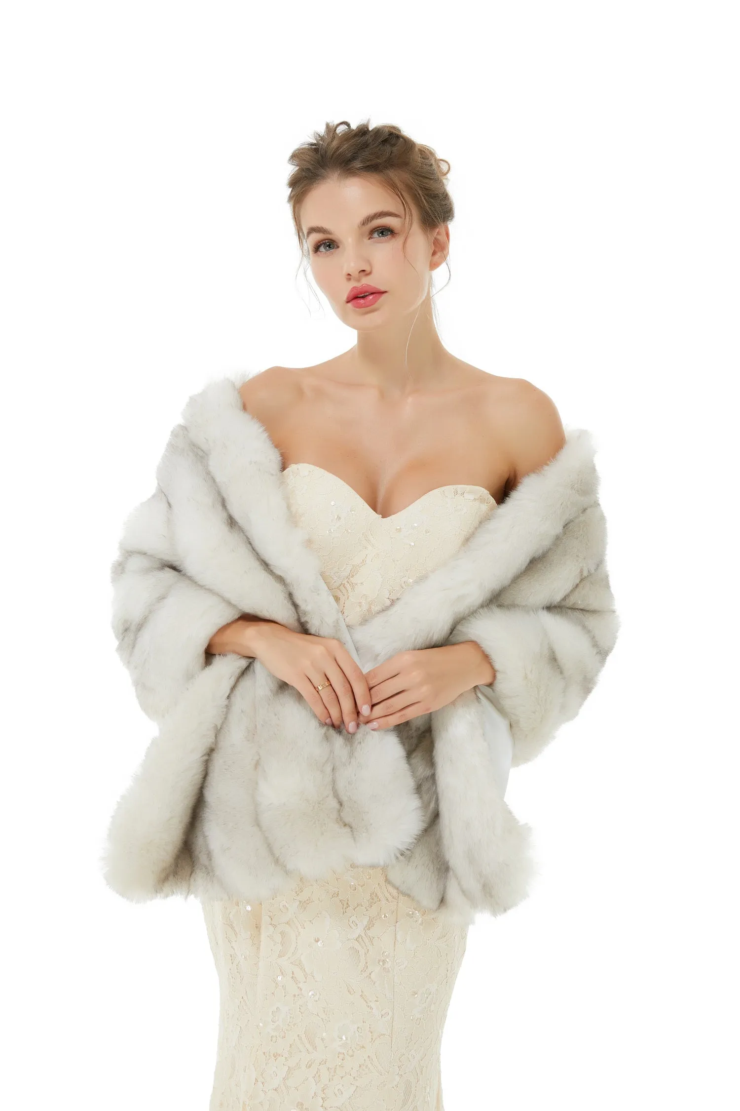 Faux Fur Shawl Gray Women's Winter Poncho