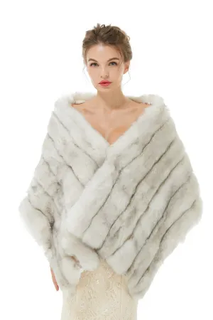 Faux Fur Shawl Gray Women's Winter Poncho
