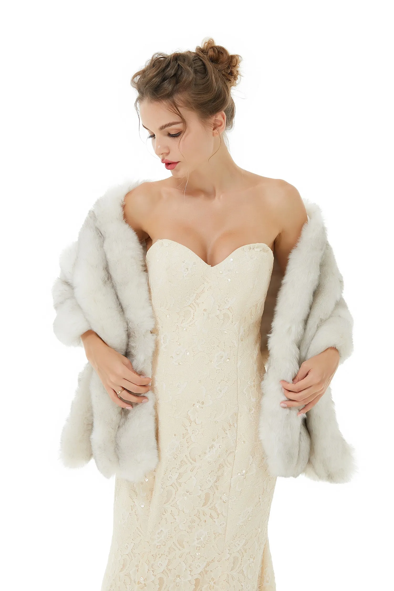 Faux Fur Shawl Gray Women's Winter Poncho