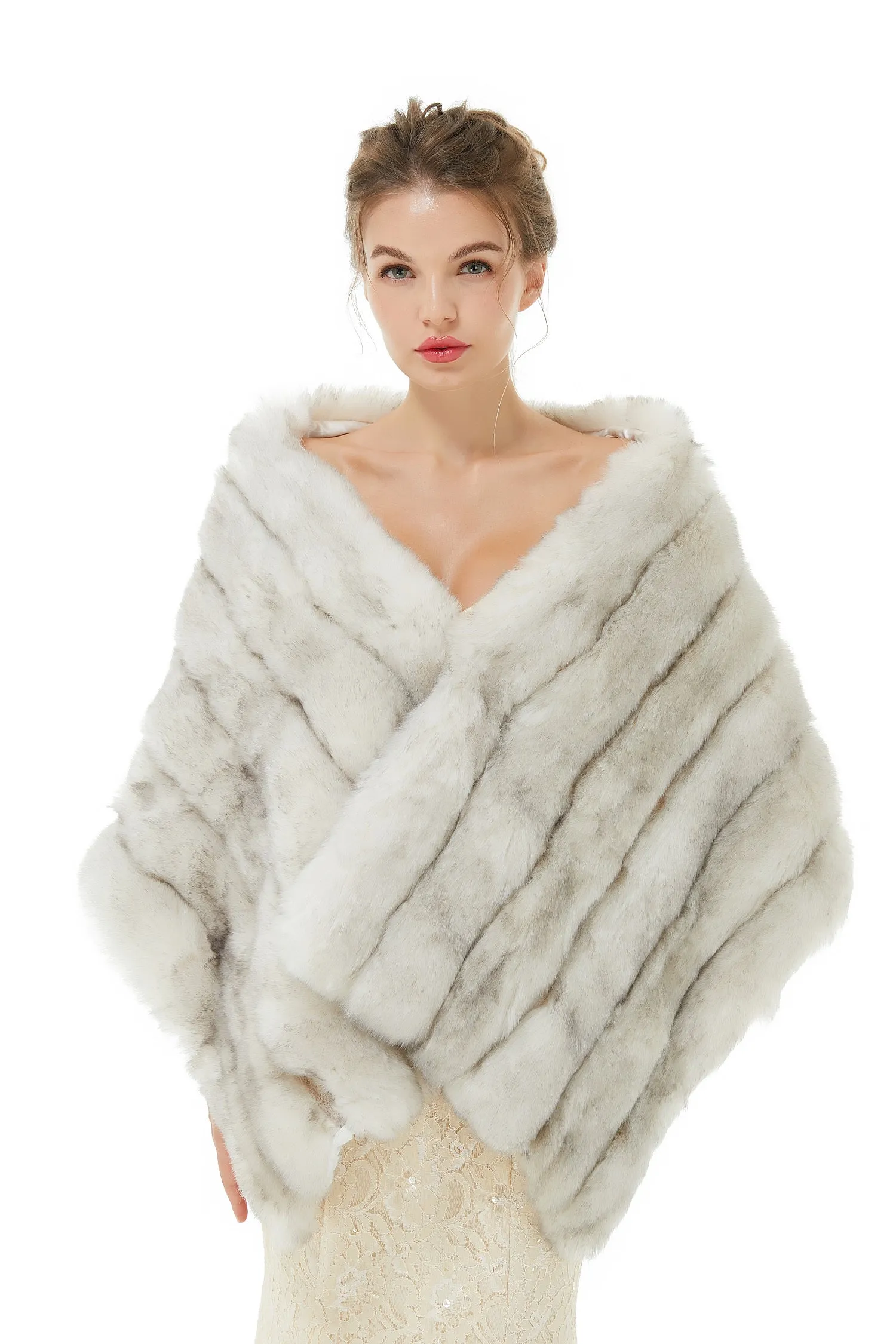 Faux Fur Shawl Gray Women's Winter Poncho