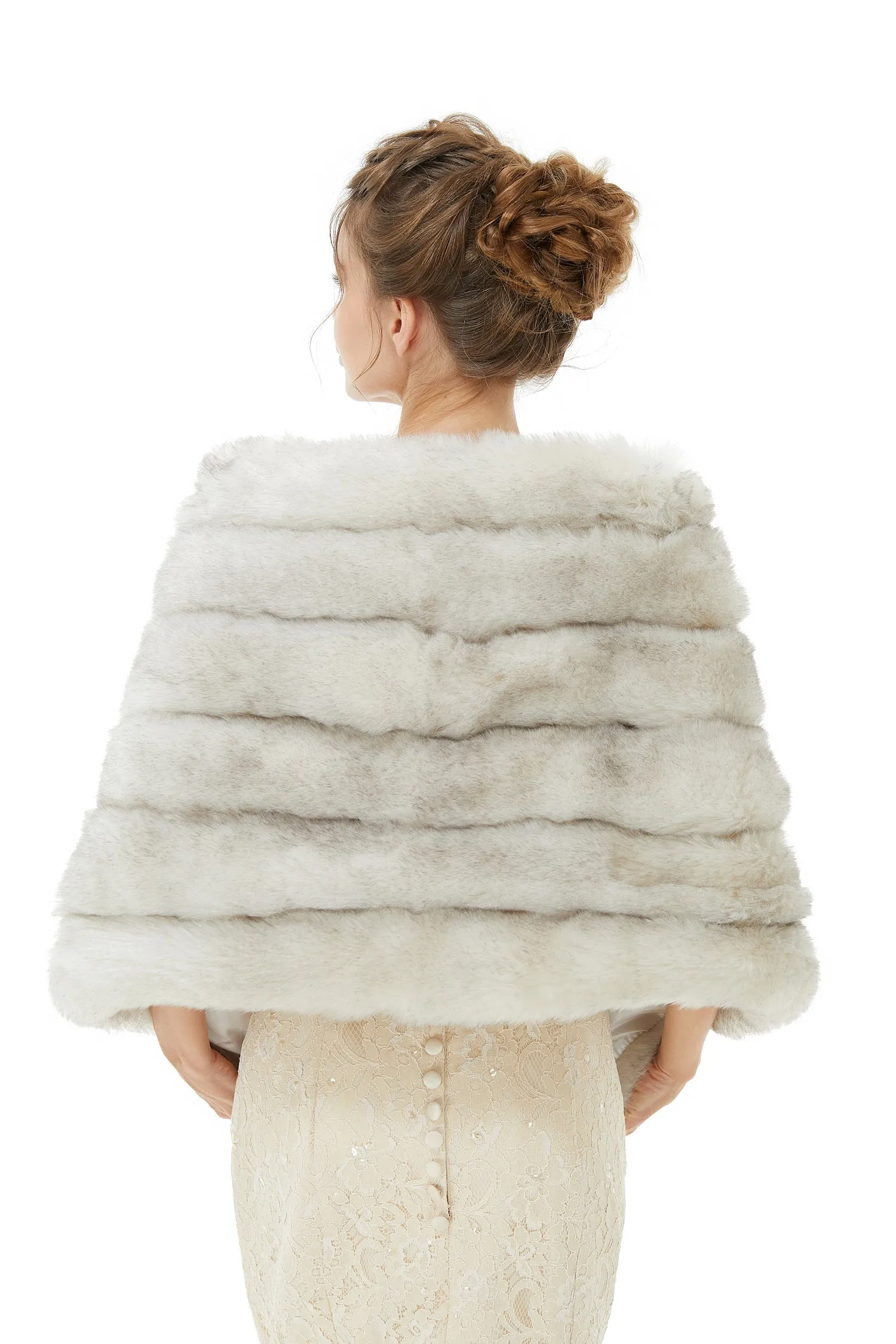Faux Fur Shawl Gray Women's Winter Poncho