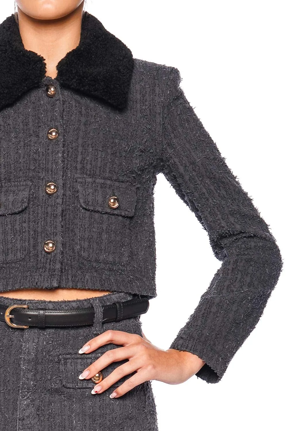 Faux Fur Textured Denim Jacket