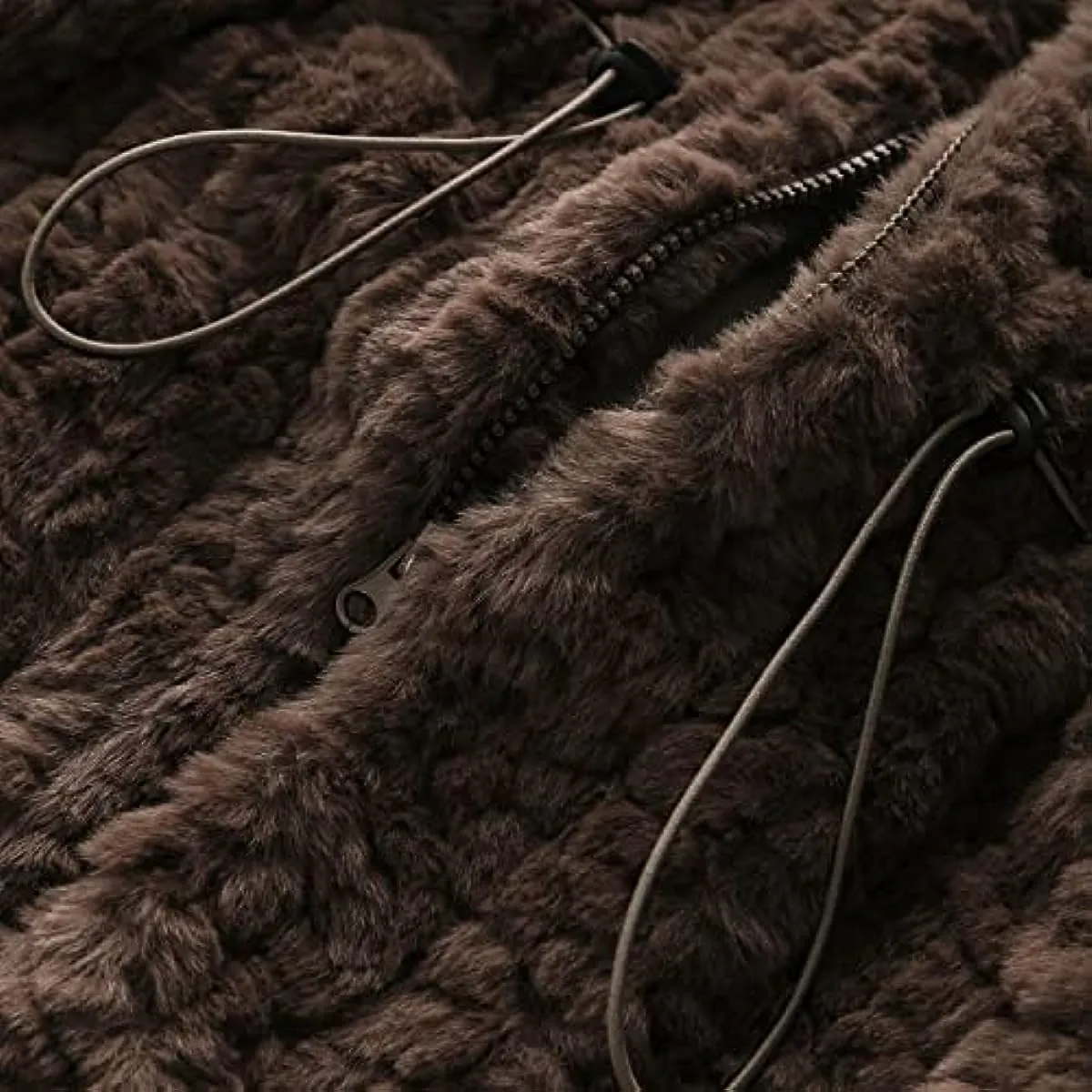 Faux Fur Zip Up Drawstring Winter Coat