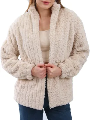 Faux Fur Zip Up Drawstring Winter Coat