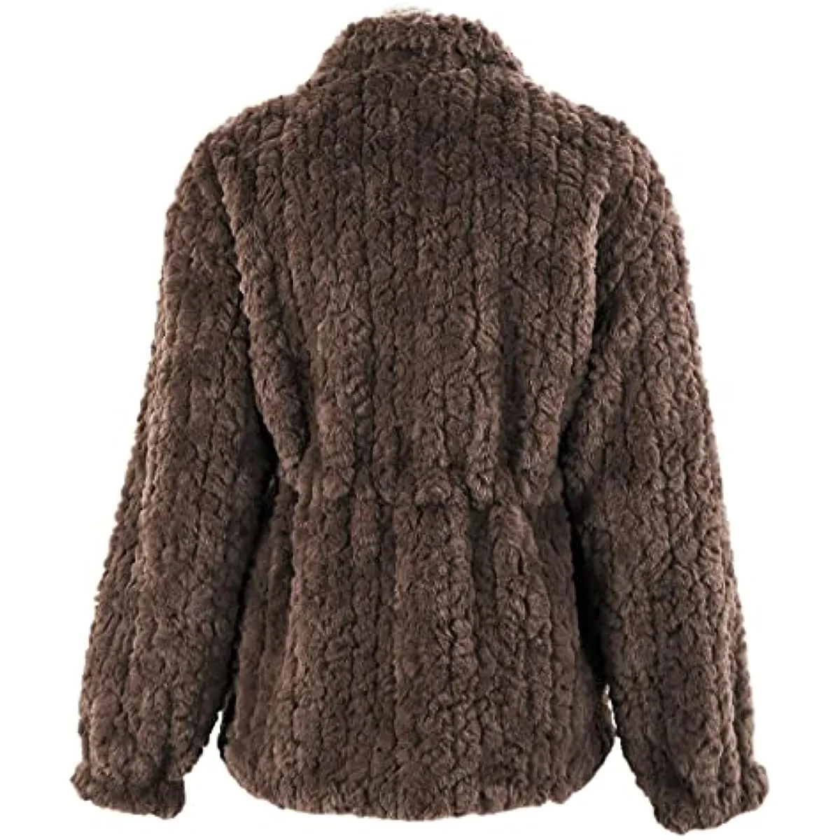 Faux Fur Zip Up Drawstring Winter Coat