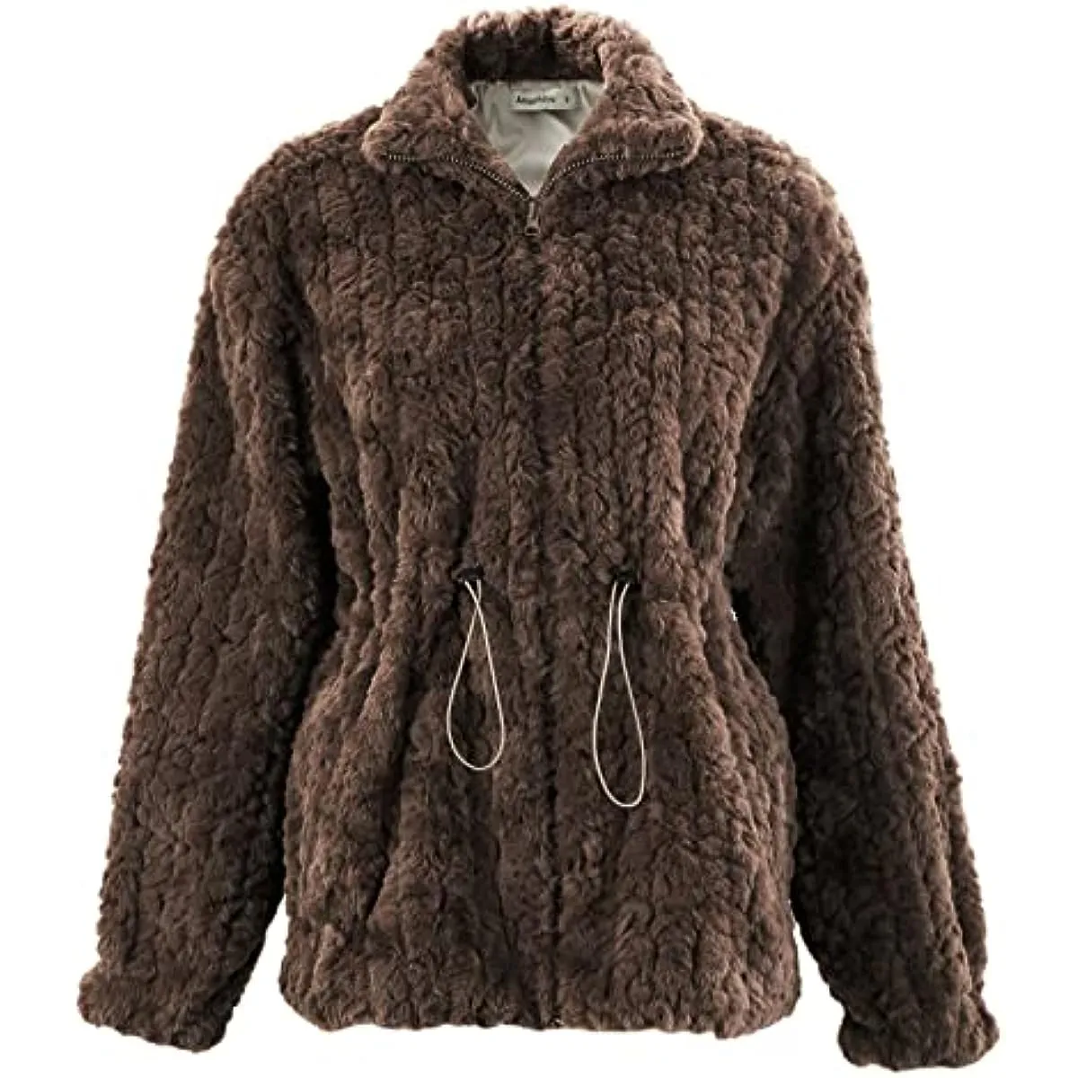Faux Fur Zip Up Drawstring Winter Coat