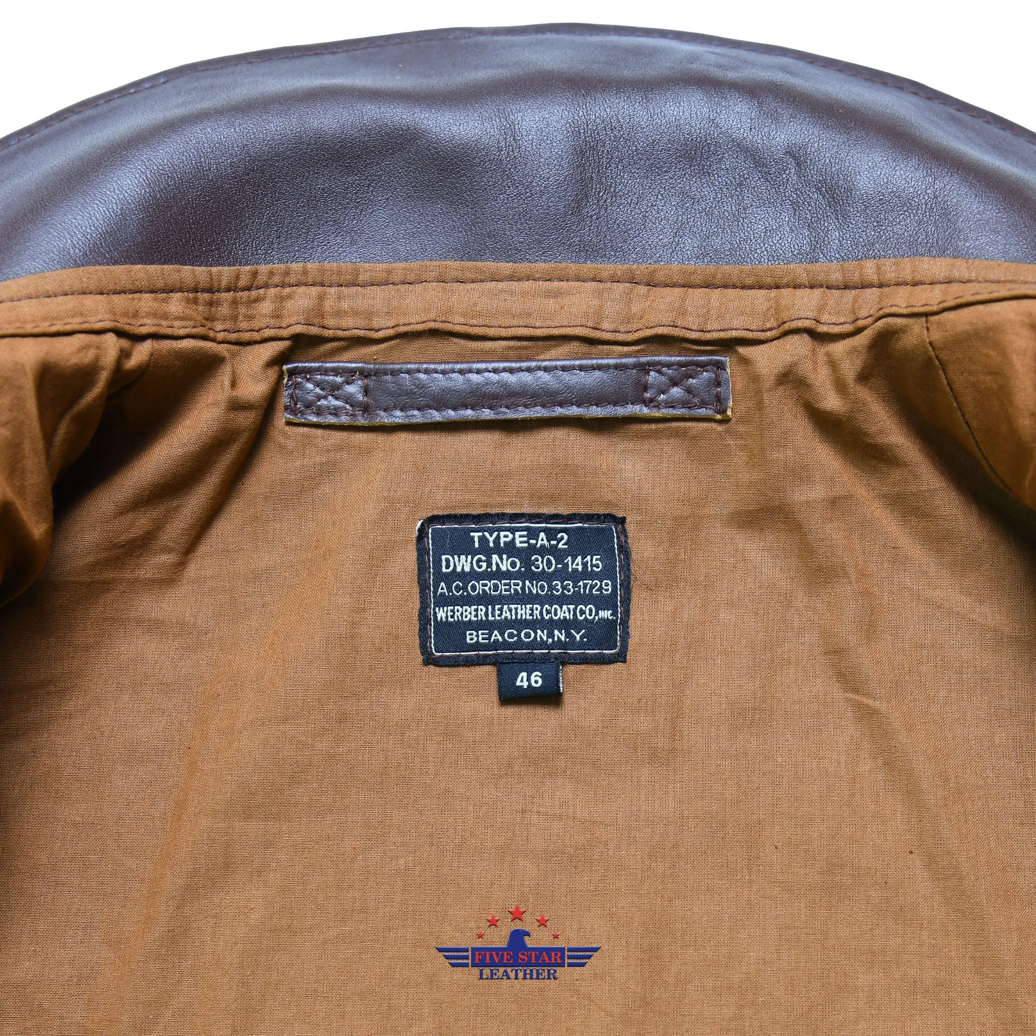 FiveStar Leather Repro Type A-2 Werber Leather Coat Co. Contract 1729