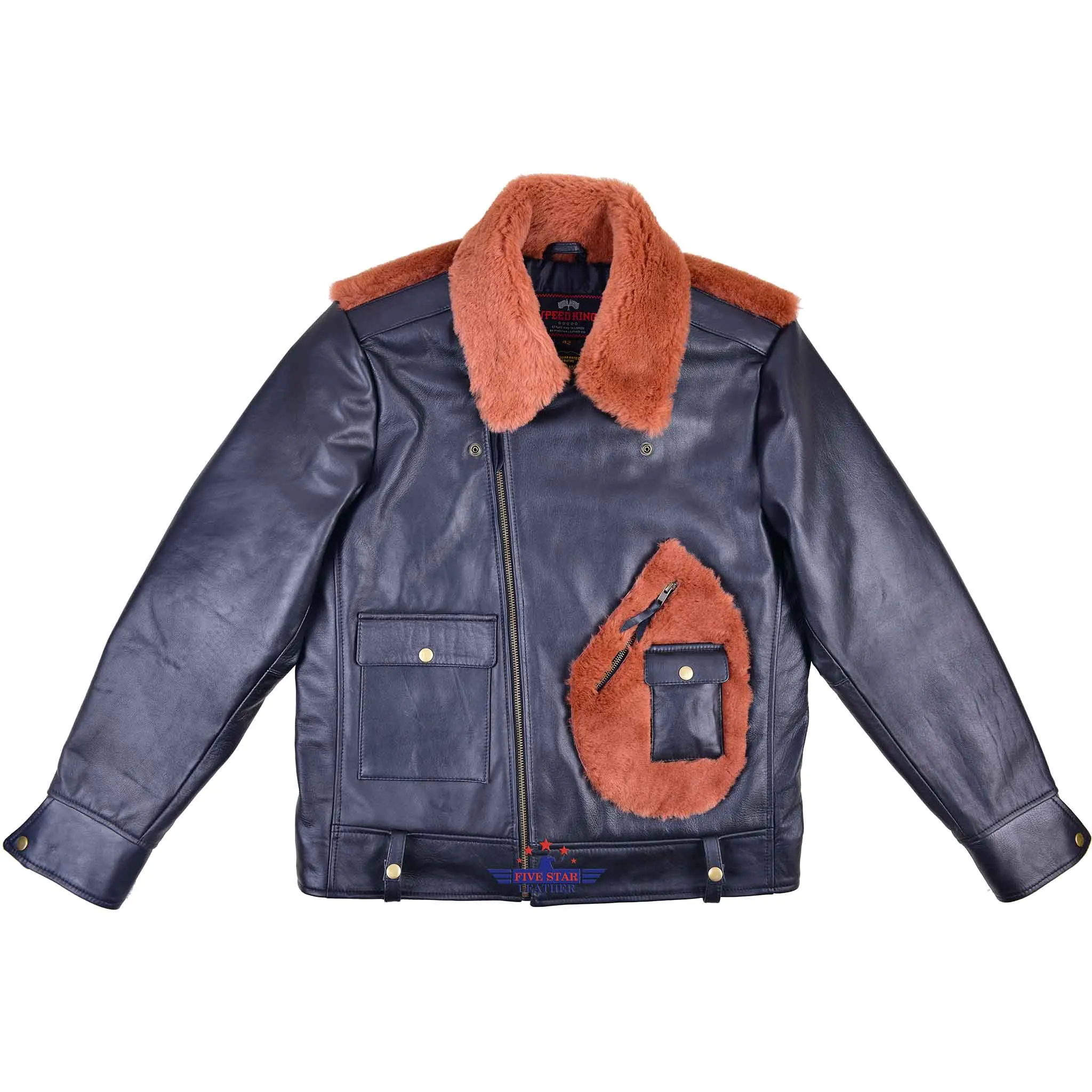 FiveStar Leather SpeedKing Cycle Champ Grizzly Style Jacket Horse Hide Seal Brown