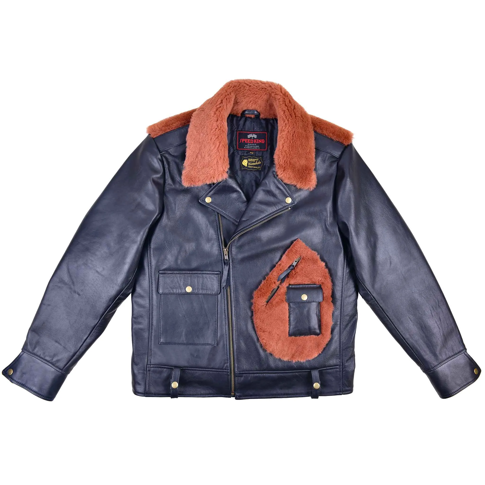 FiveStar Leather SpeedKing Cycle Champ Grizzly Style Jacket Horse Hide Seal Brown