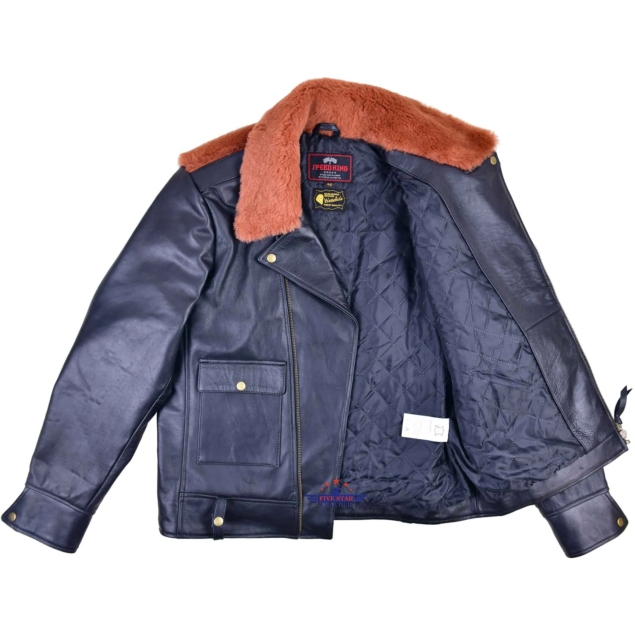 FiveStar Leather SpeedKing Cycle Champ Grizzly Style Jacket Horse Hide Seal Brown