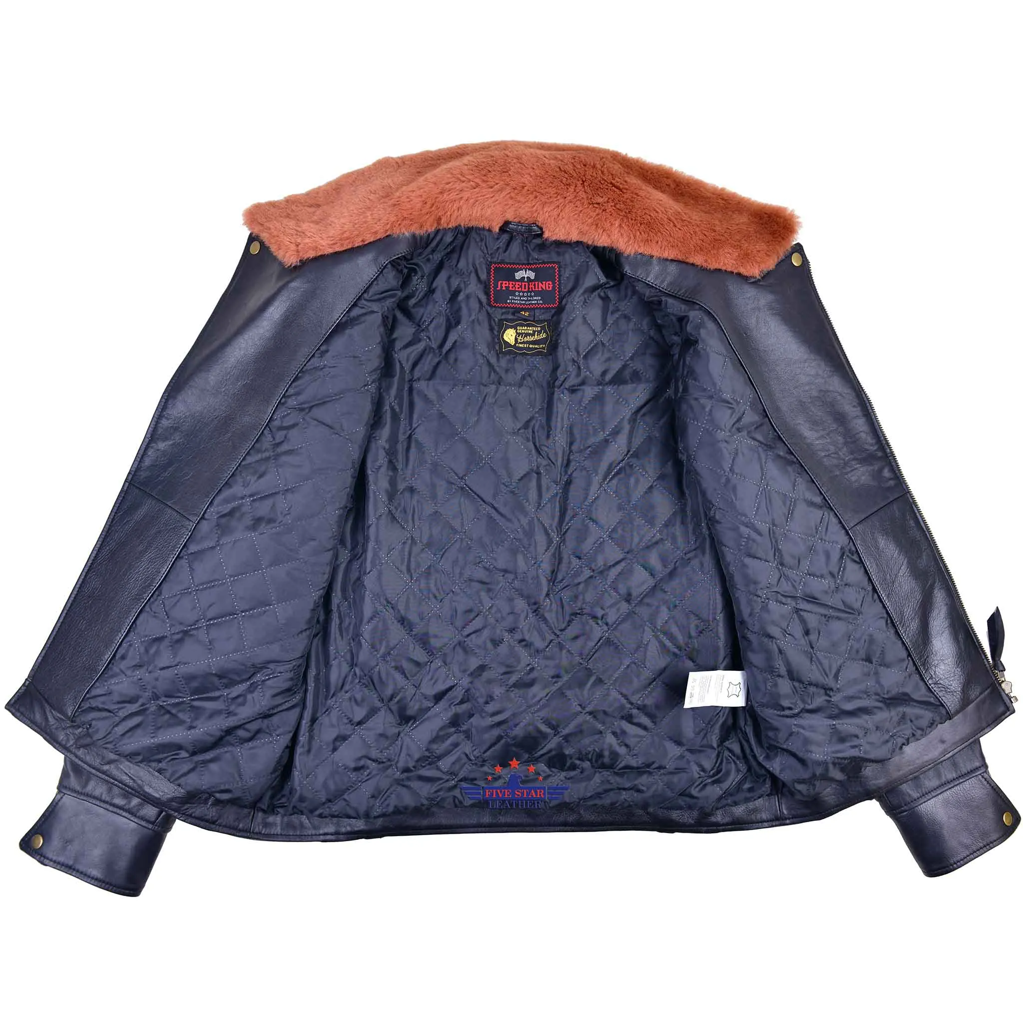 FiveStar Leather SpeedKing Cycle Champ Grizzly Style Jacket Horse Hide Seal Brown