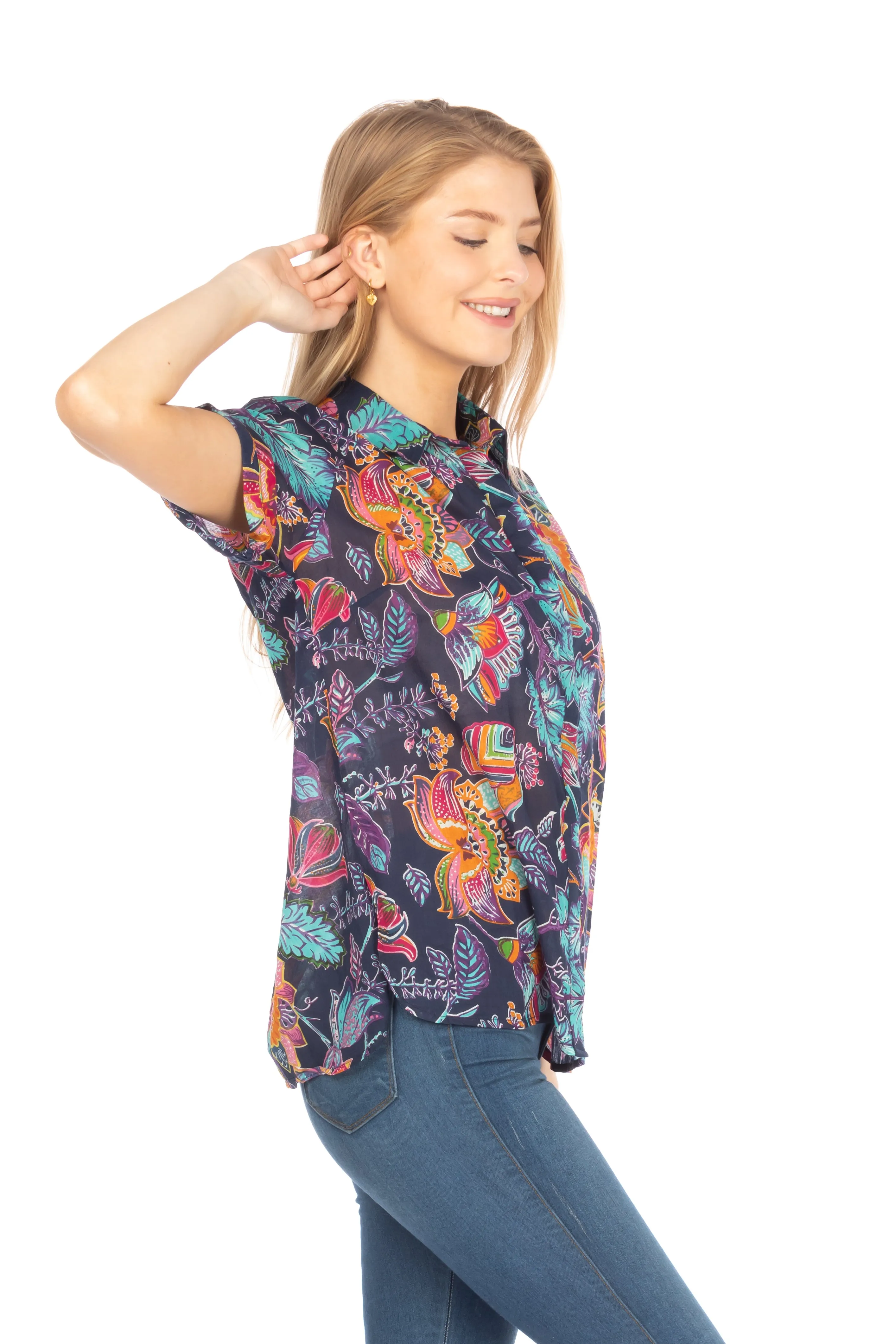 Floral Short Sleeve Button Down Shirt