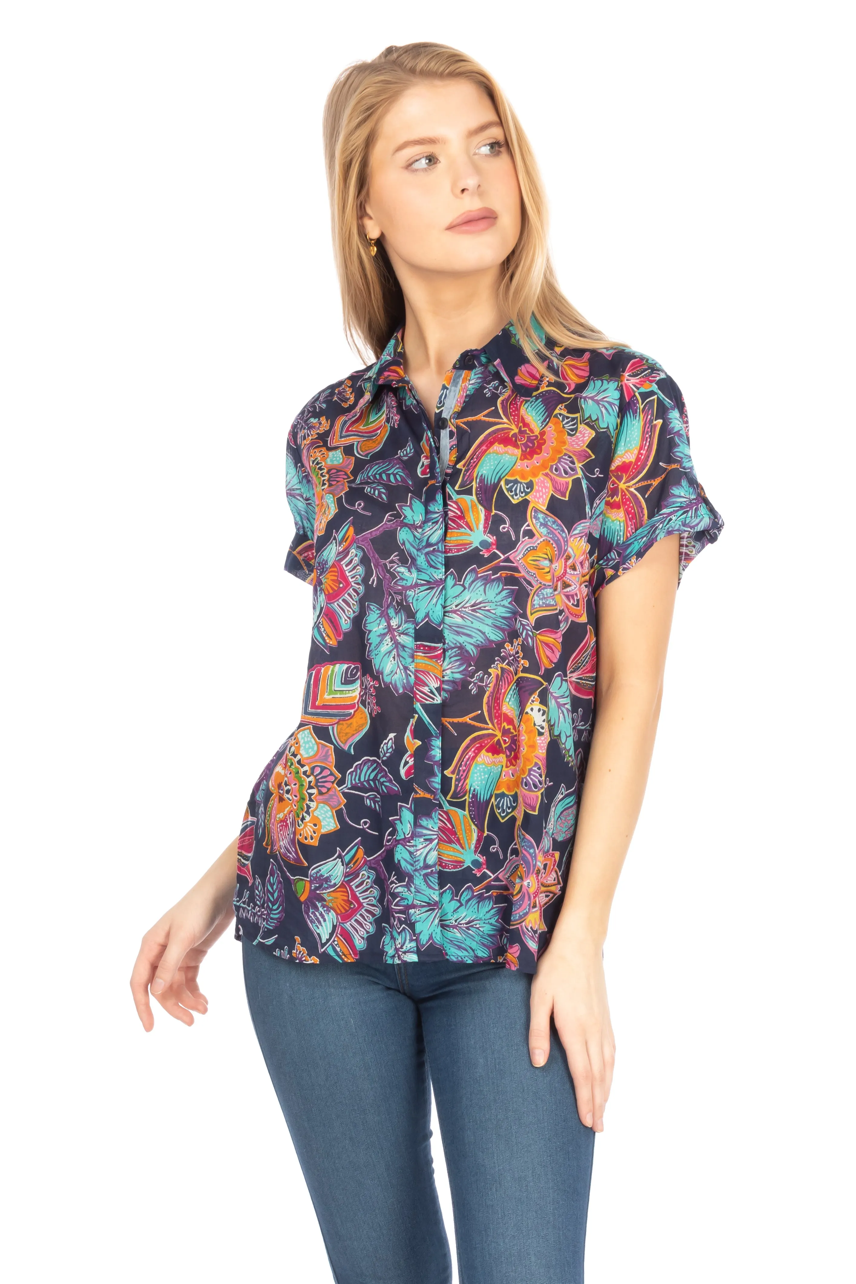 Floral Short Sleeve Button Down Shirt