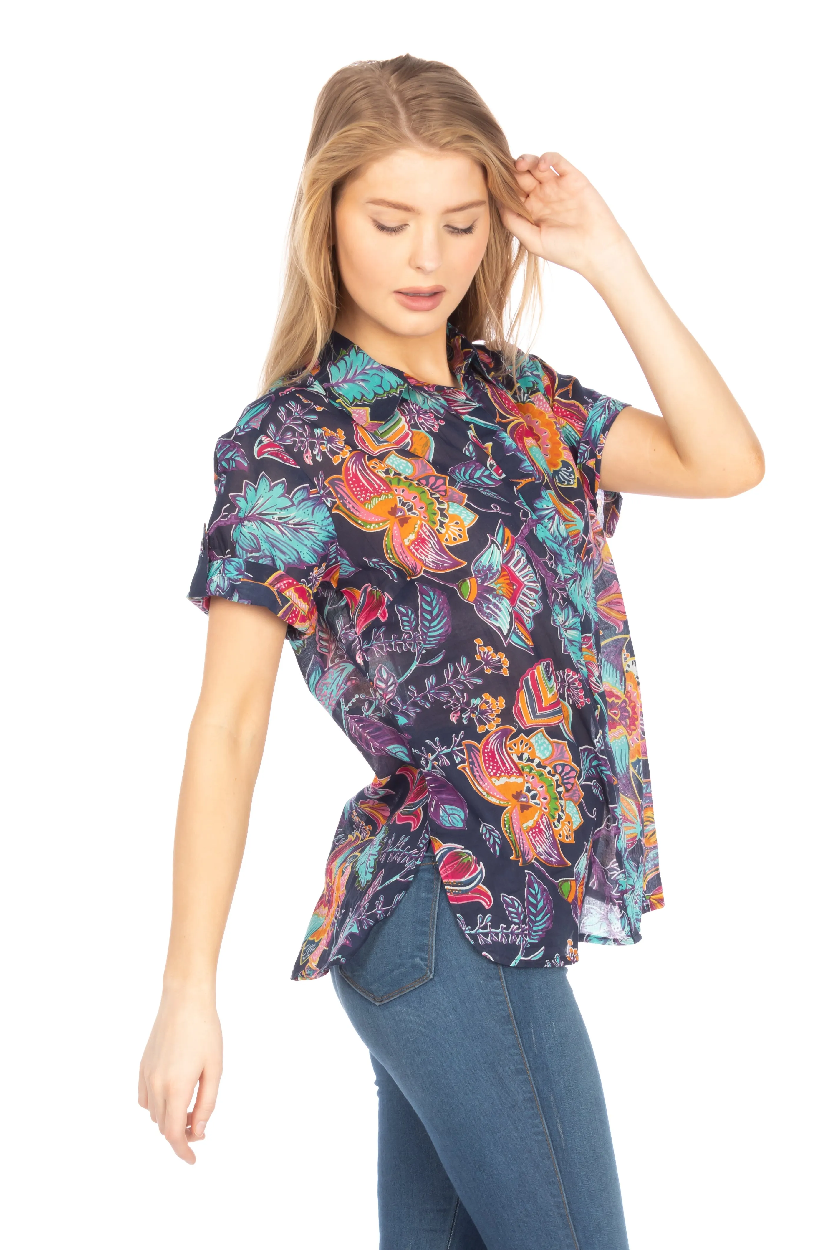 Floral Short Sleeve Button Down Shirt