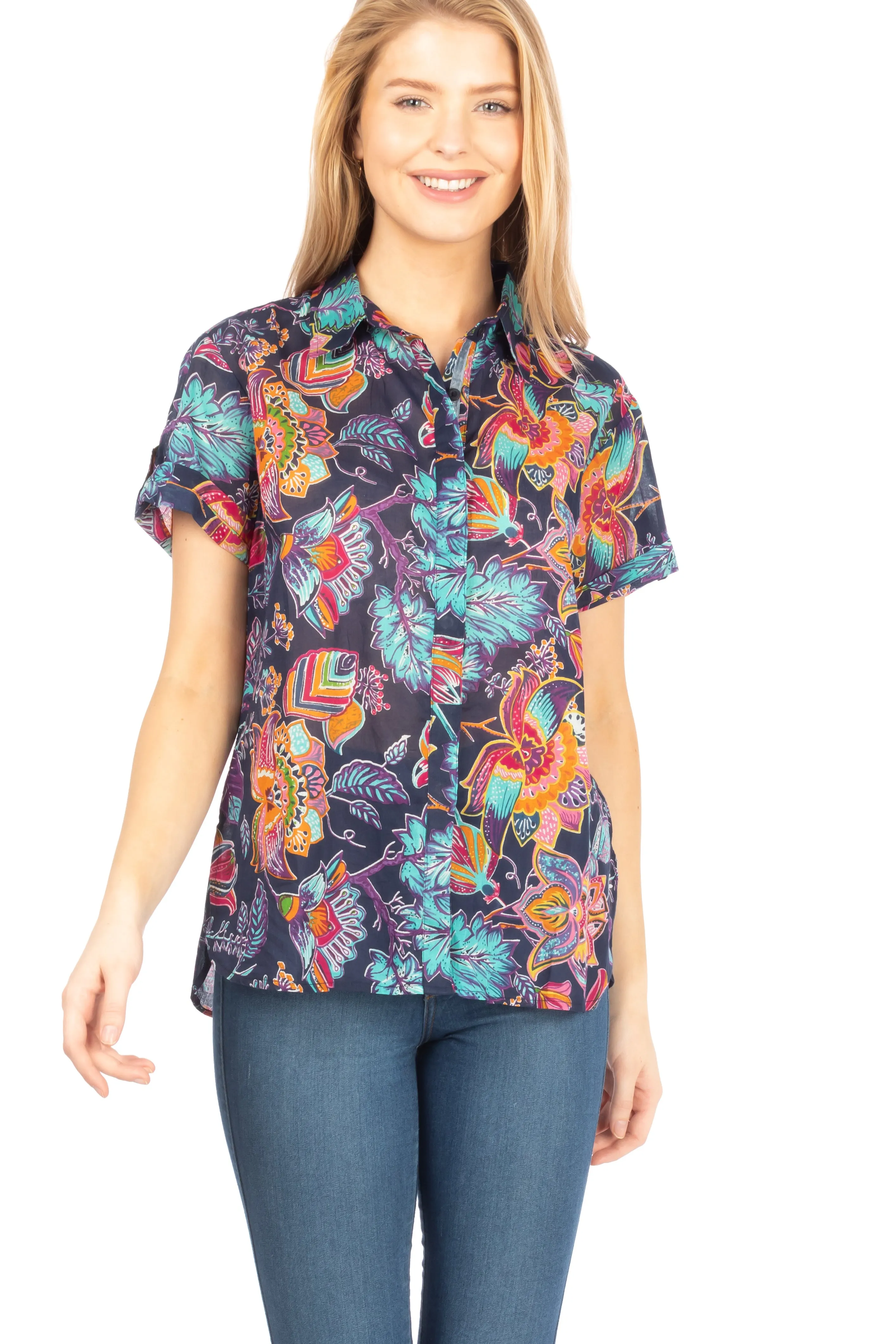 Floral Short Sleeve Button Down Shirt