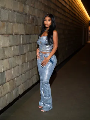 FOIL FLING DENIM TUBE TOP