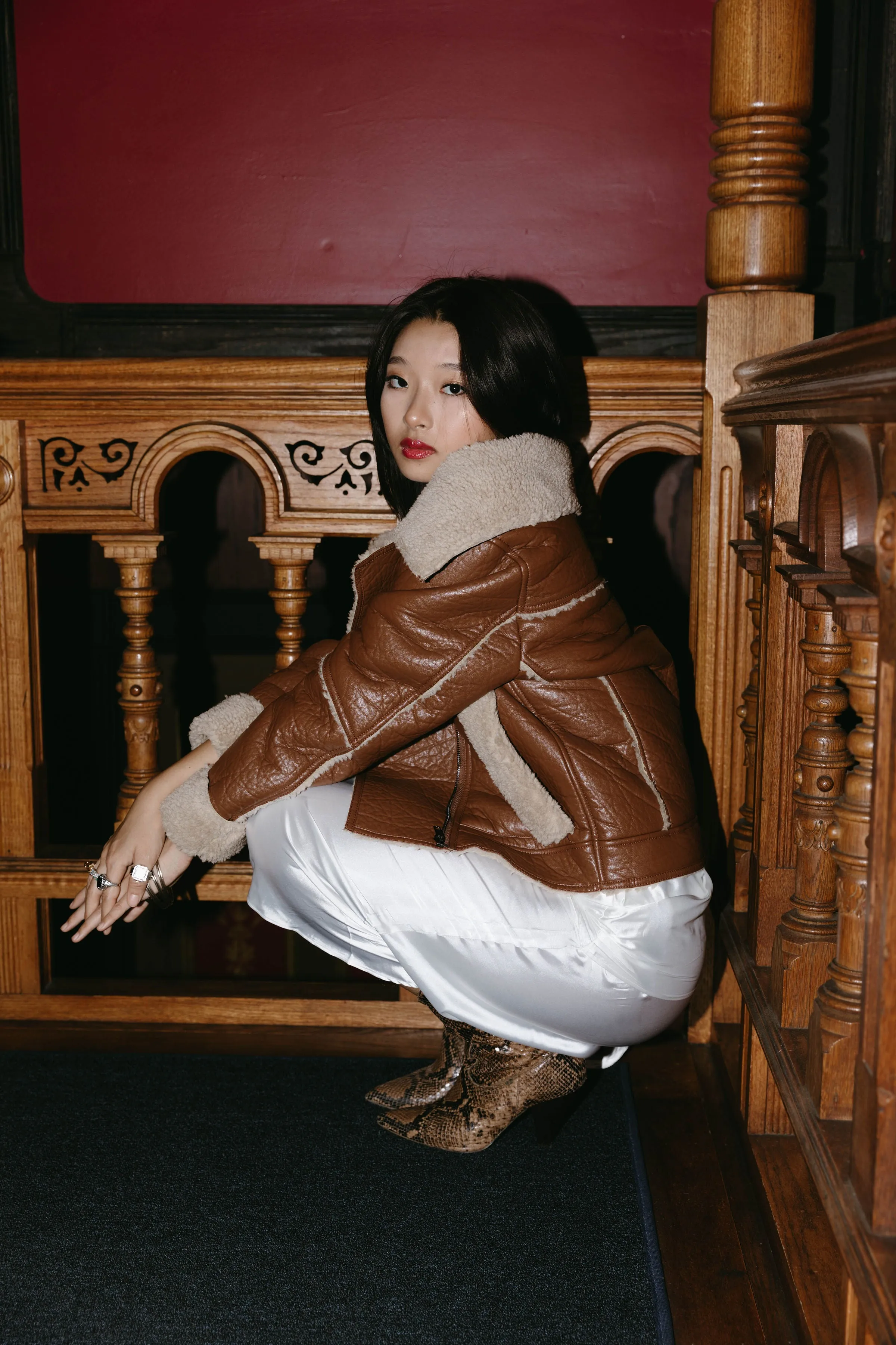Forget Me Nots Faux Leather Shearling Jacket
