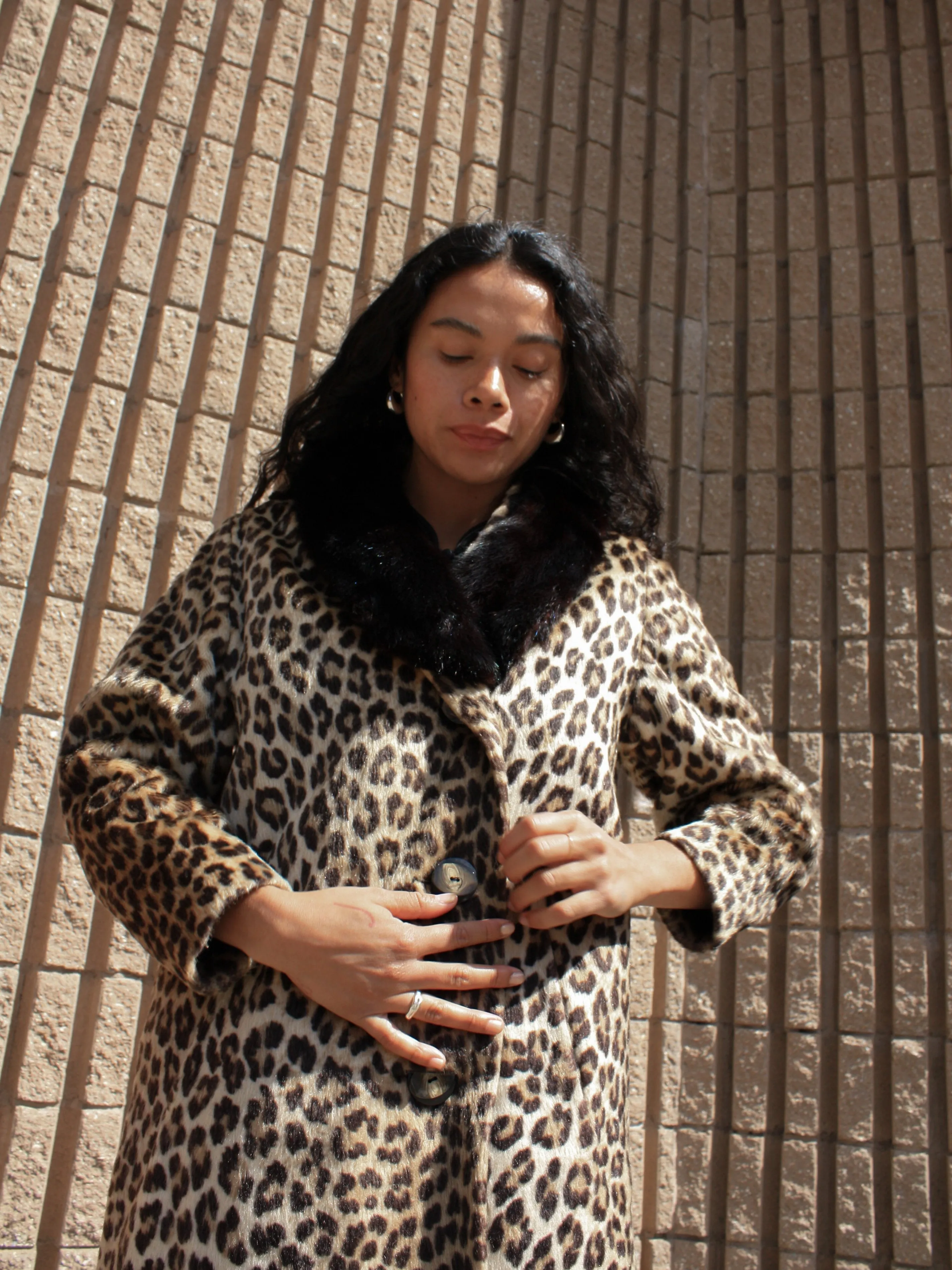 Fur Trimmed Leopard Coat