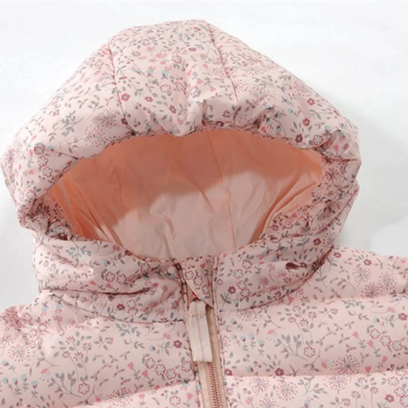 Girls Fashion Little Floral Print Hooded Jacket - Light Green, Pink