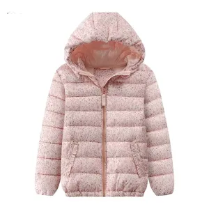 Girls Fashion Little Floral Print Hooded Jacket - Light Green, Pink