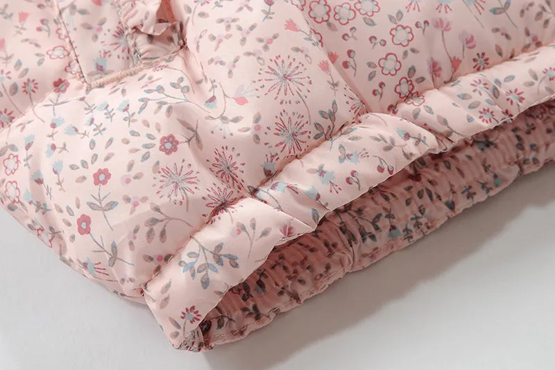 Girls Fashion Little Floral Print Hooded Jacket - Light Green, Pink