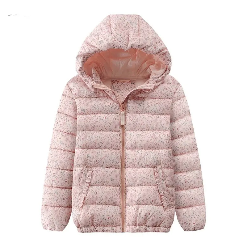Girls Fashion Little Floral Print Hooded Jacket - Light Green, Pink