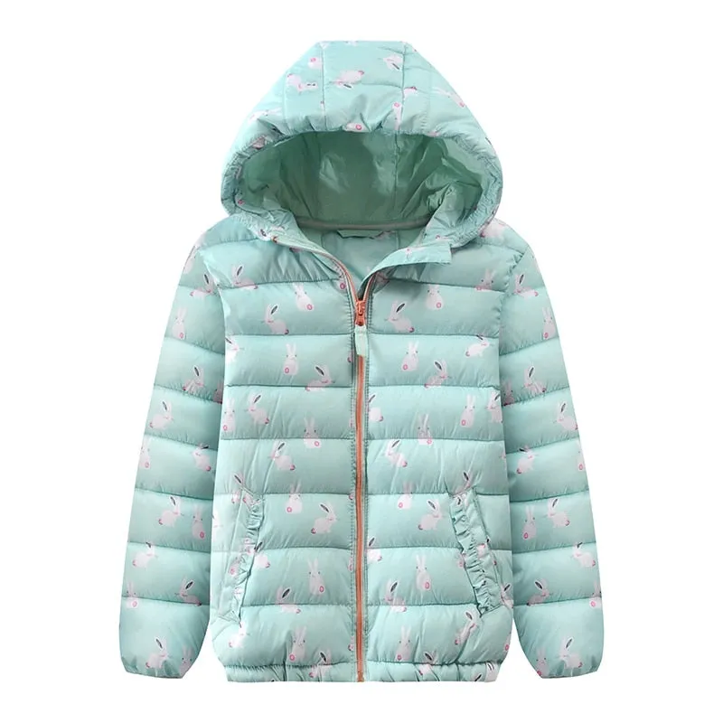 Girls Fashion Little Floral Print Hooded Jacket - Light Green, Pink