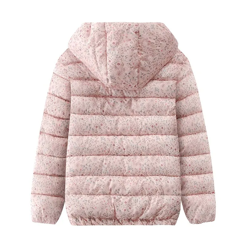 Girls Fashion Little Floral Print Hooded Jacket - Light Green, Pink