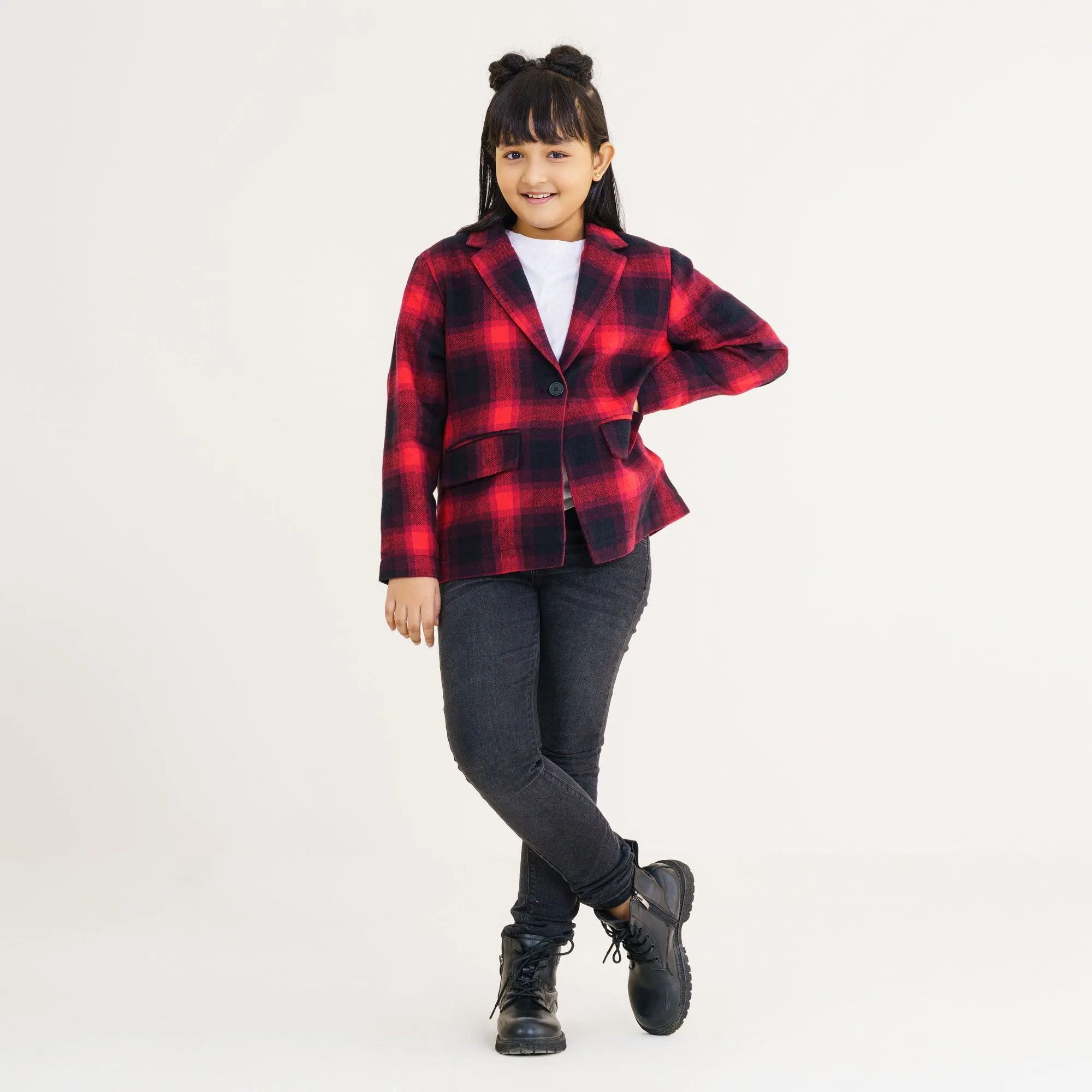 Girls Red Checked Trench Coat