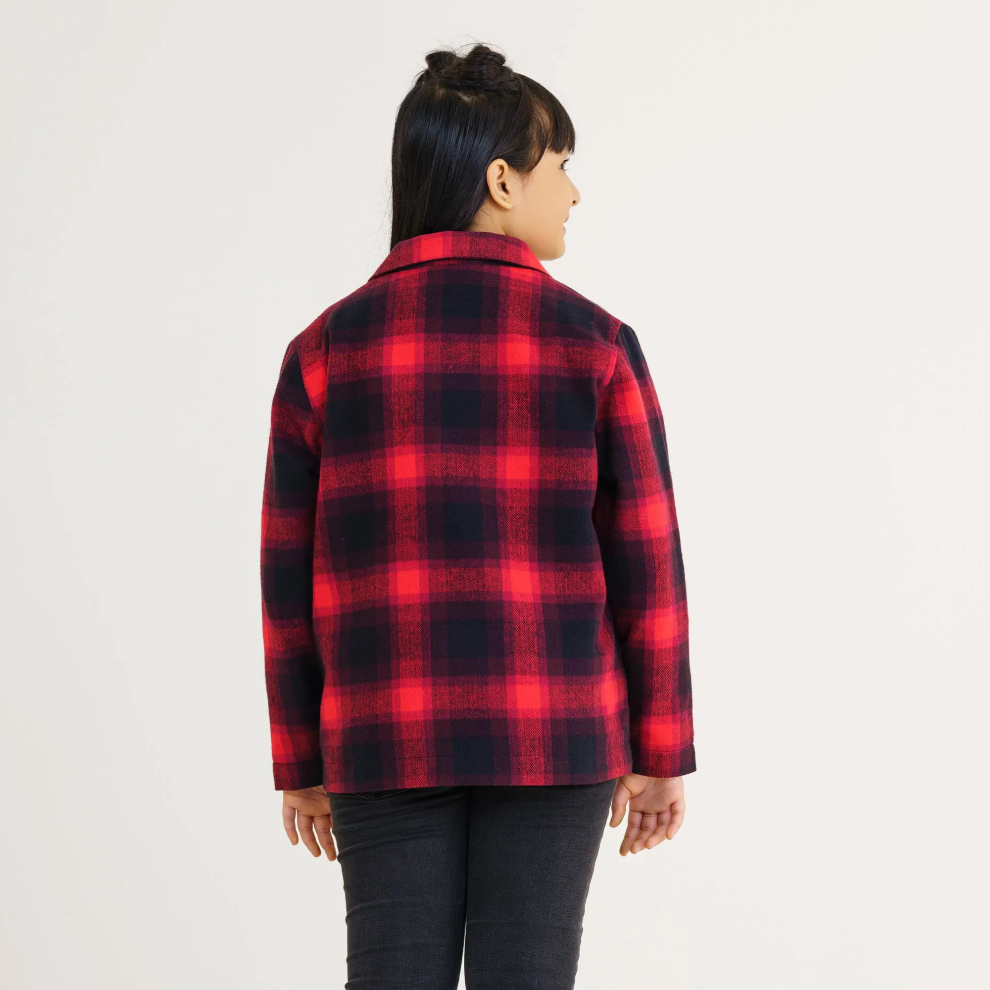 Girls Red Checked Trench Coat