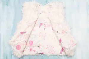 Girls White Faux Fur Vest | Pink China Bird