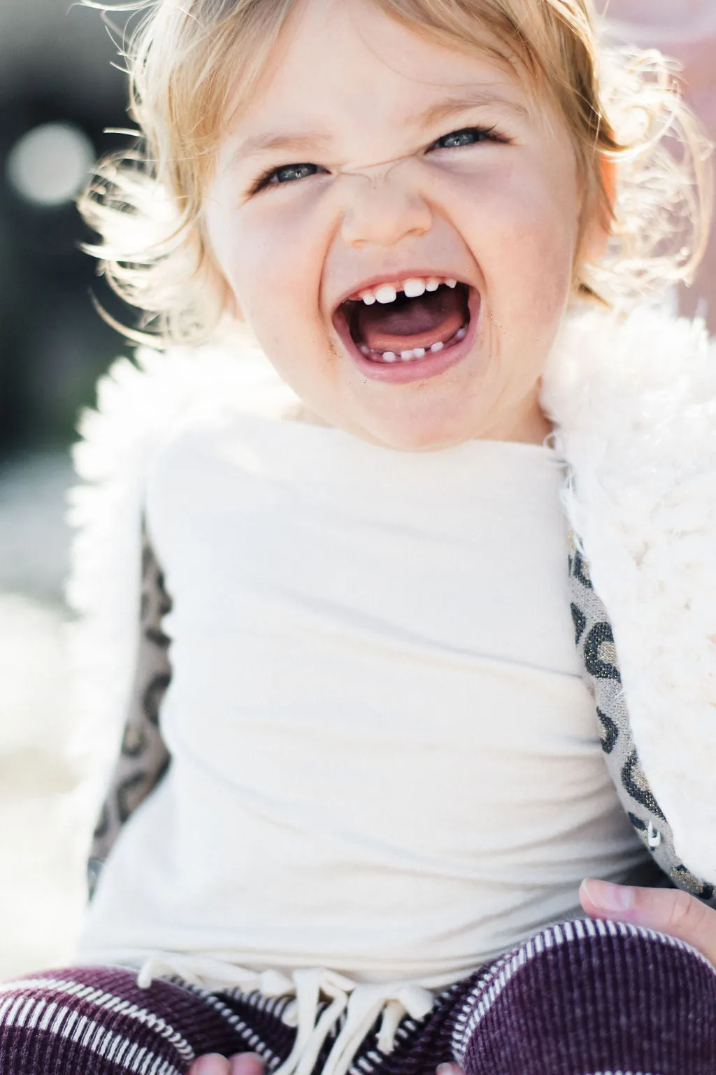 Girls White Faux Fur Vest | Pink China Bird