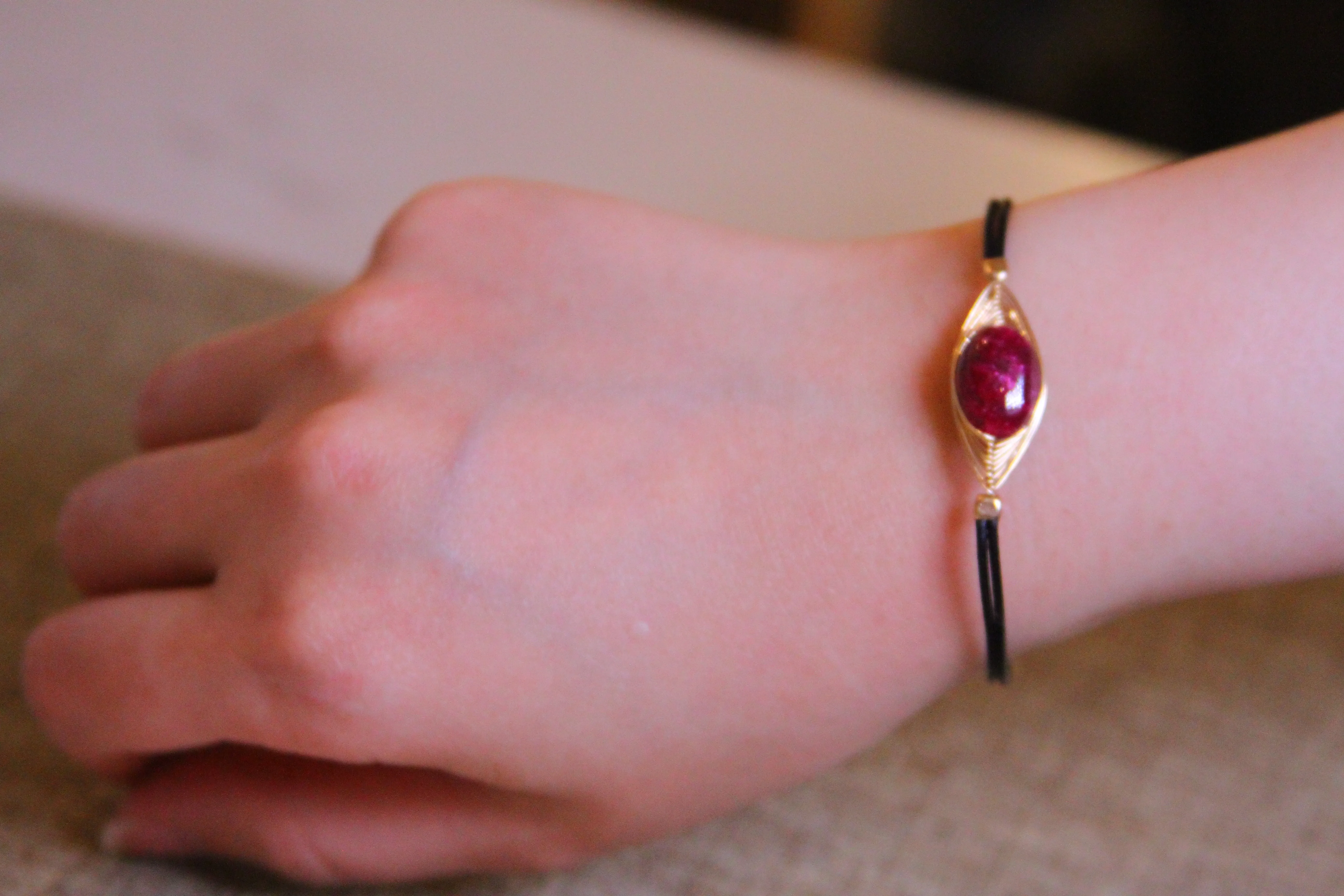 Golden Eye Ruby Leather Bracelet