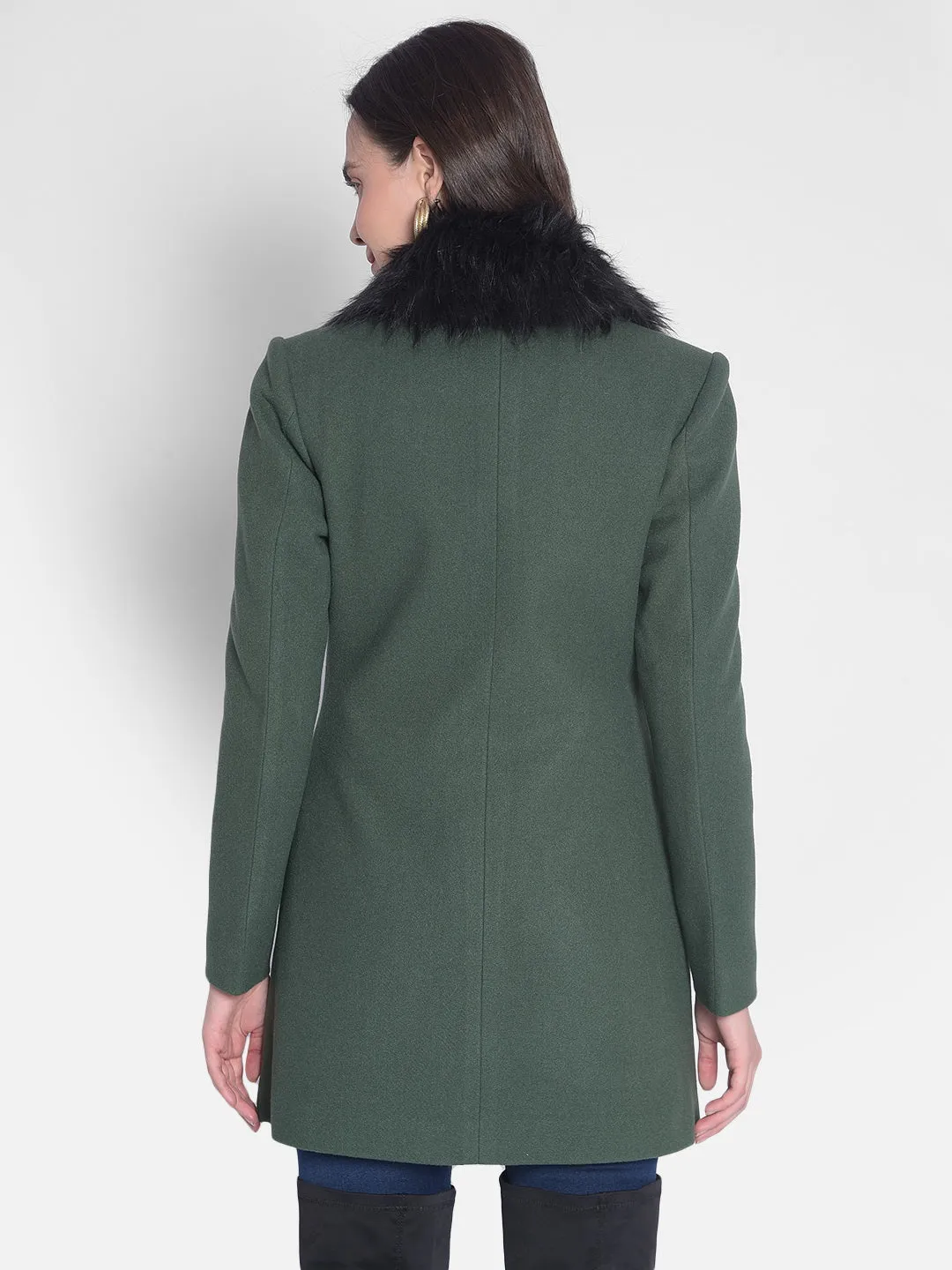 Green Overcoat With faux fur detail