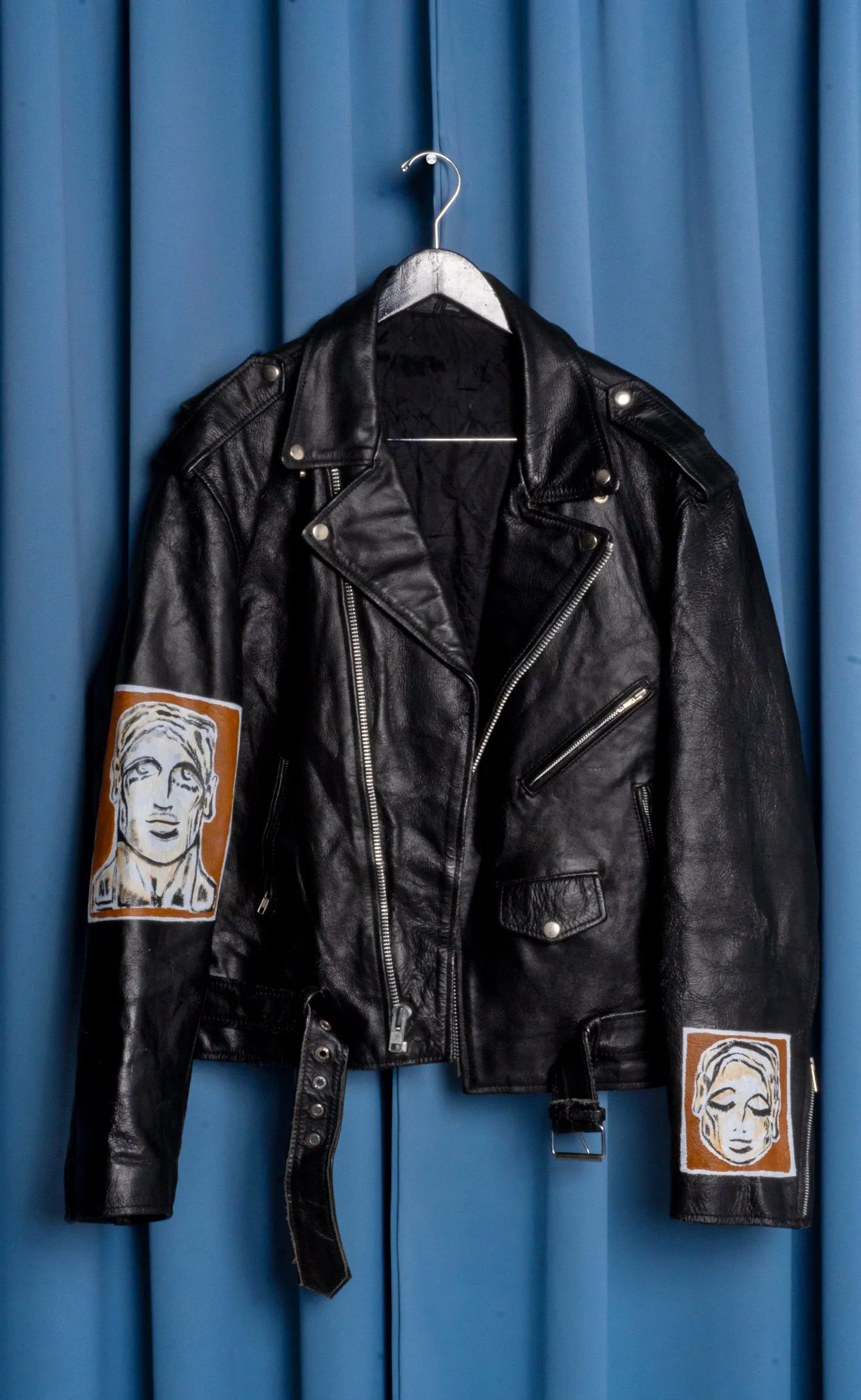 Hand Painted 'Portrait' Leather Jacket - Large