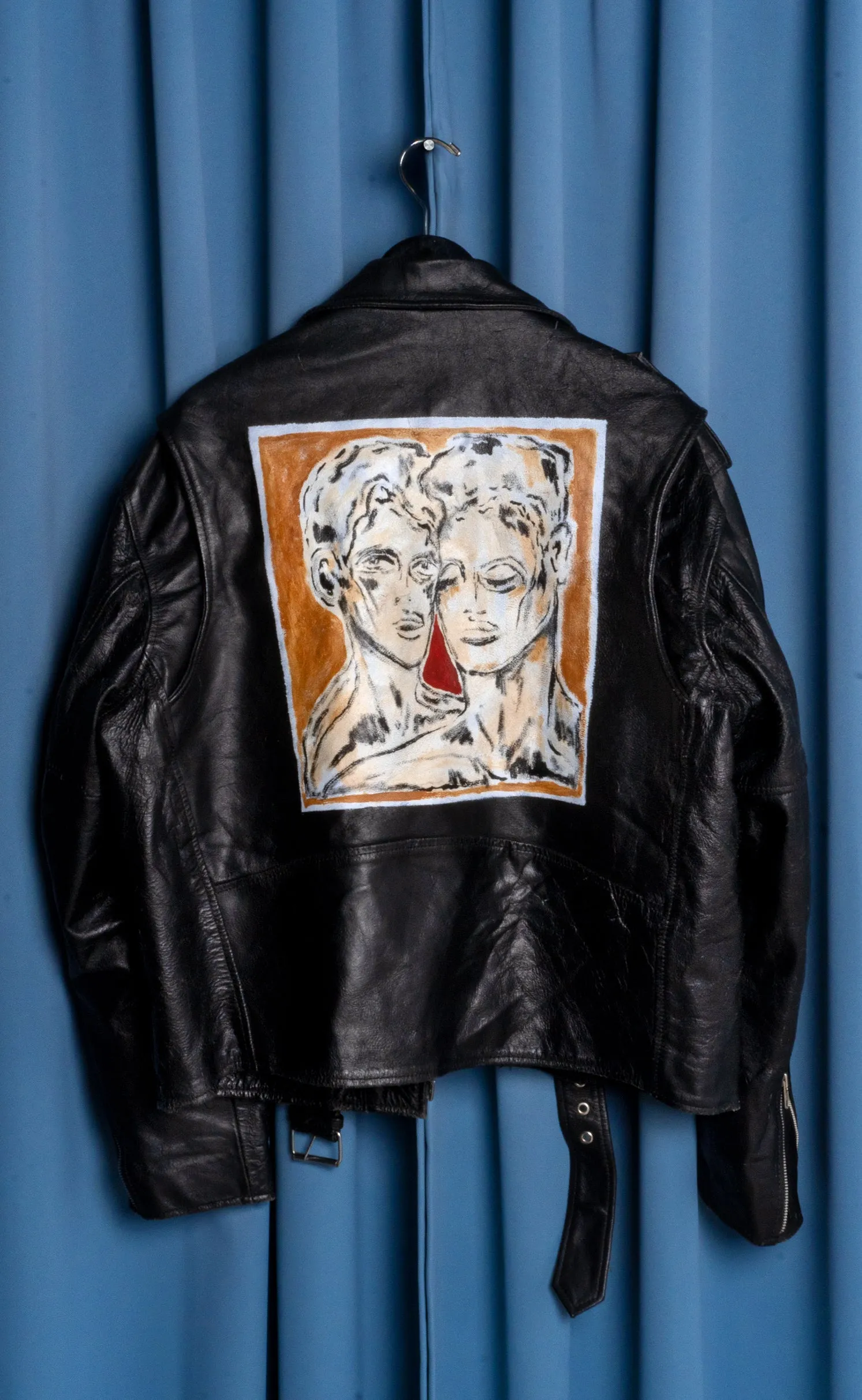 Hand Painted 'Portrait' Leather Jacket - Large
