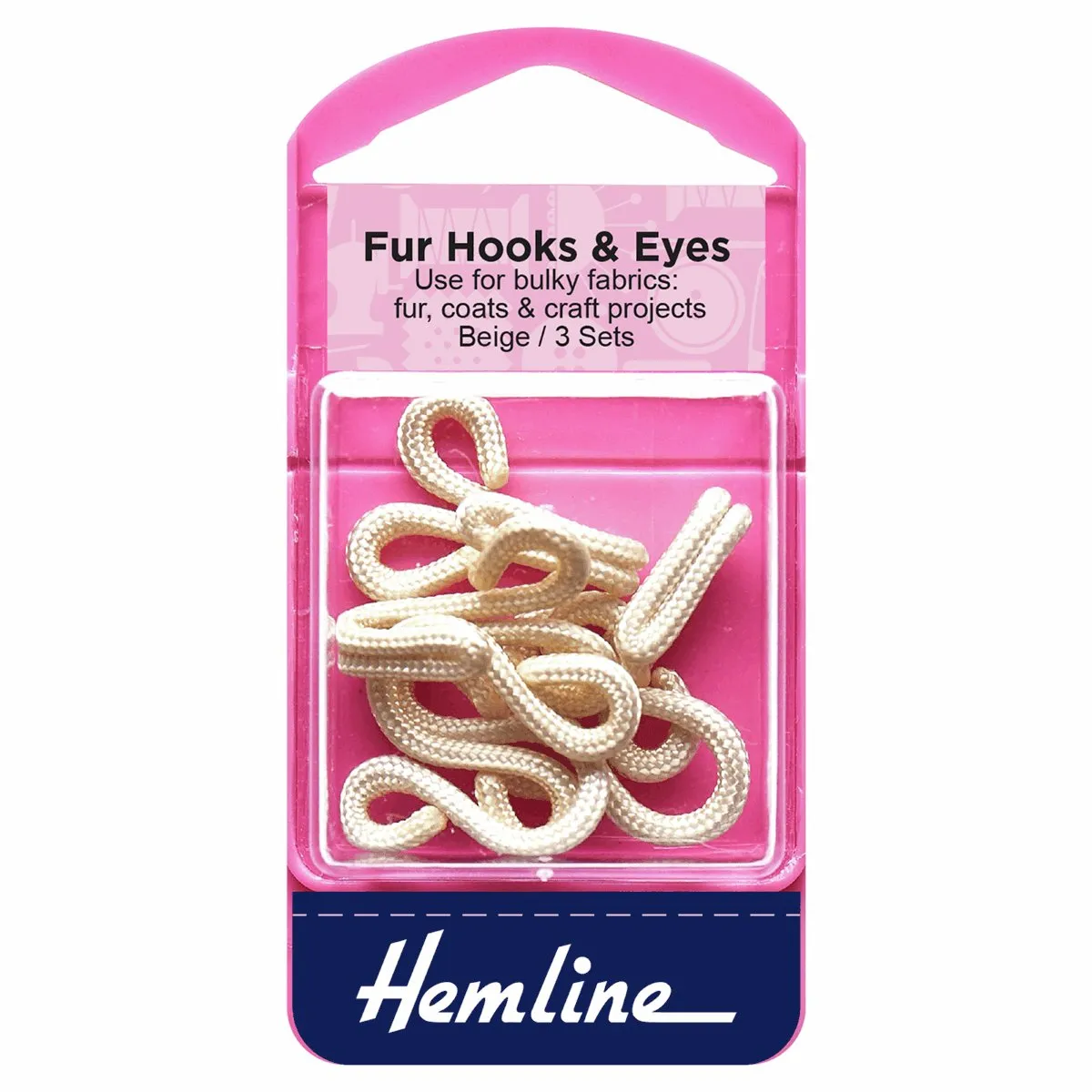 Hemline Fur Hooks and Eyes: Beige: Size 3 *