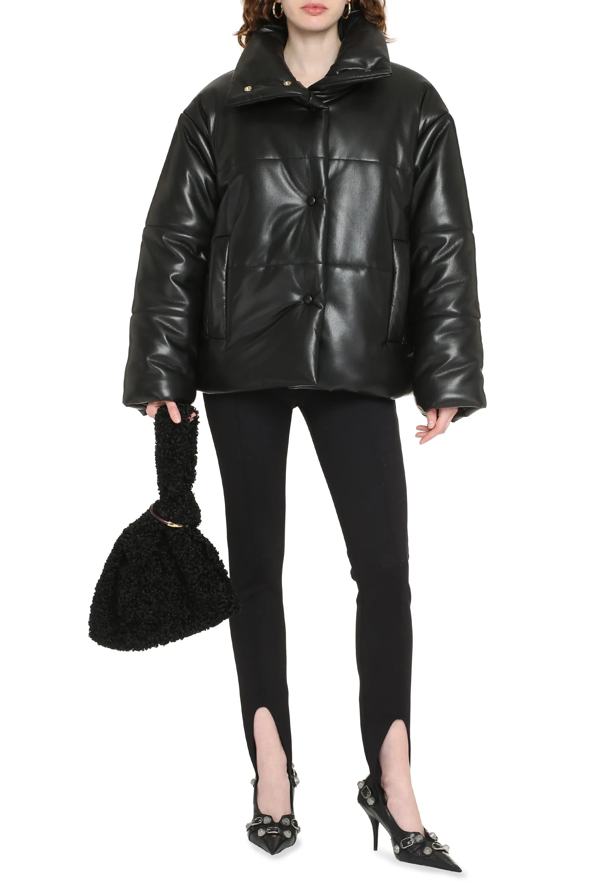 Hide faux leather down jacket