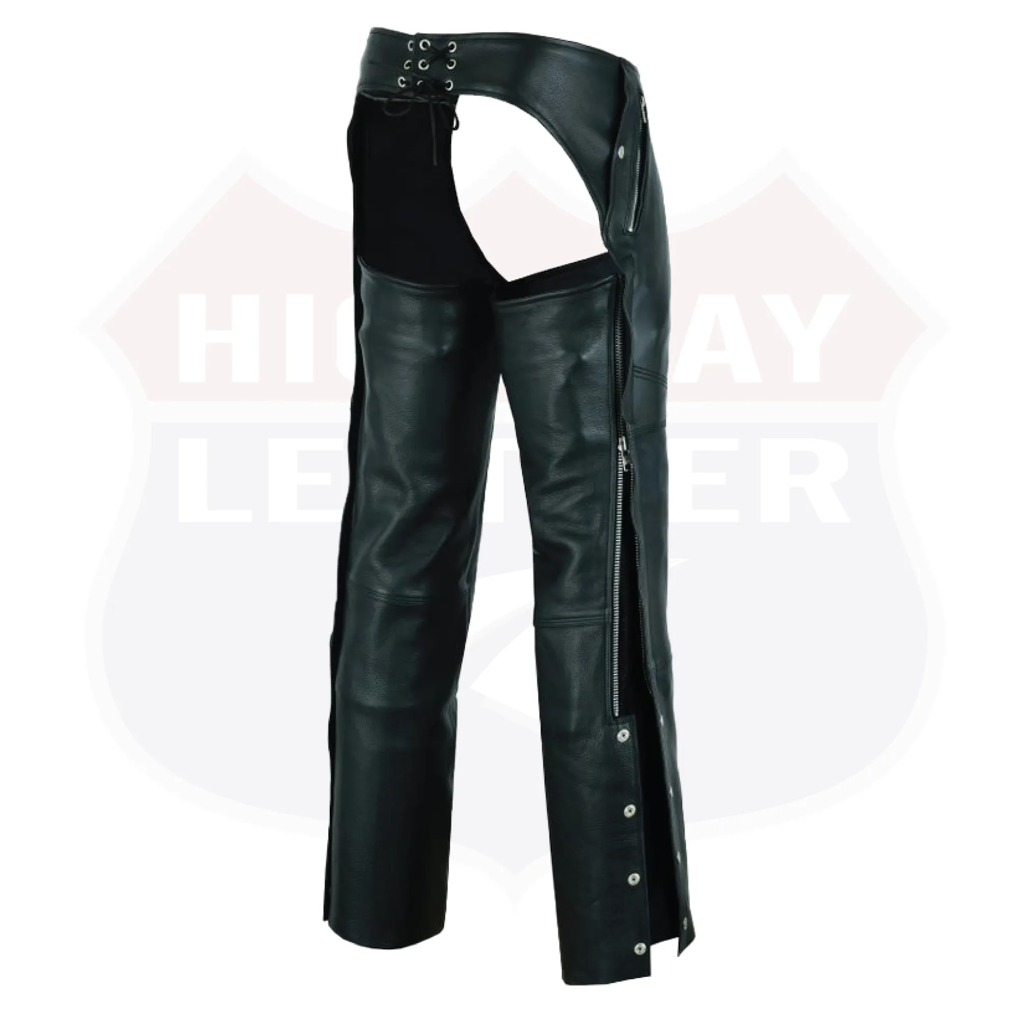HL12840NKD Heavy Buffalo Leather Lined Chaps Motorcycle Riding Biker Chap Black