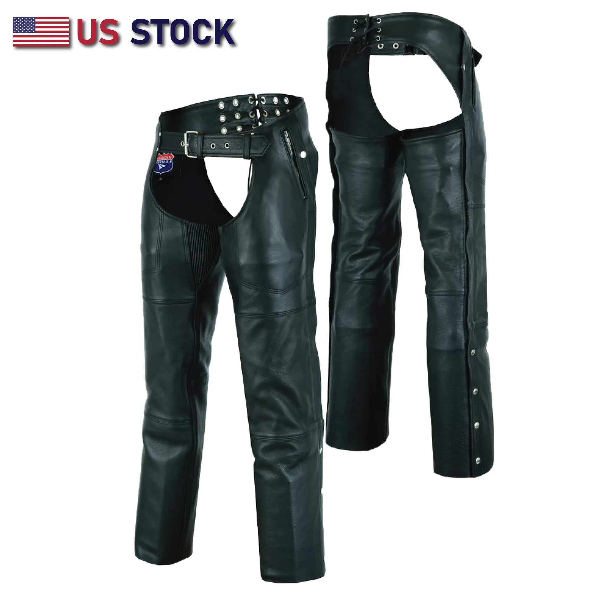 HL12840NKD Heavy Buffalo Leather Lined Chaps Motorcycle Riding Biker Chap Black
