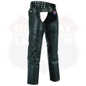 HL12840NKD Heavy Buffalo Leather Lined Chaps Motorcycle Riding Biker Chap Black