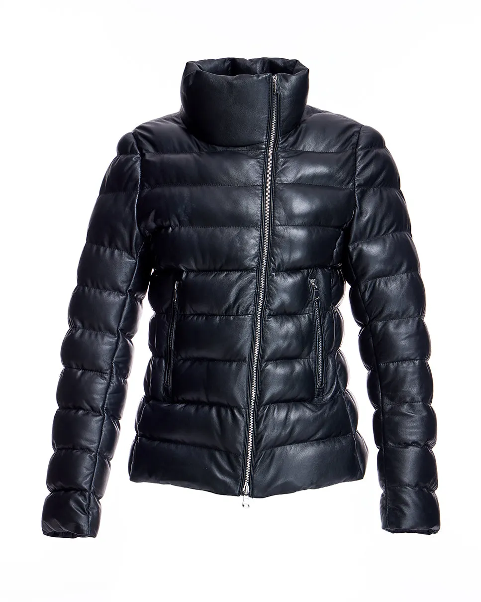 Horizontal Down Filled Leather Jacket