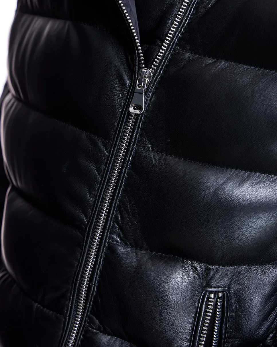 Horizontal Down Filled Leather Jacket