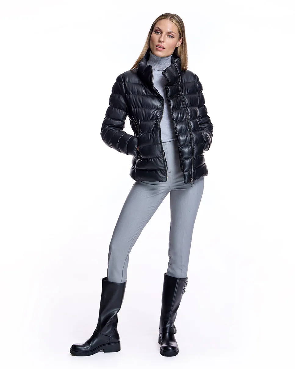 Horizontal Down Filled Leather Jacket