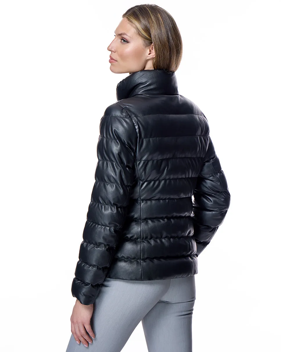 Horizontal Down Filled Leather Jacket
