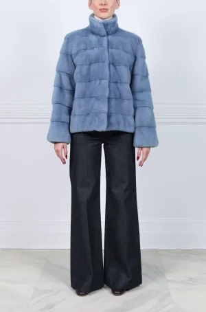 Horizontal Mink Fur Jacket in Light Blue