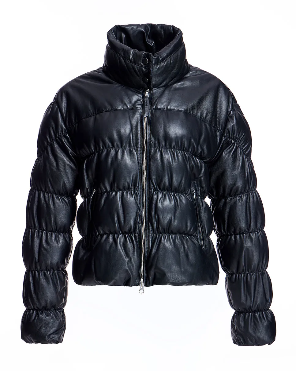 Horizontal Rouched Leather Jacket