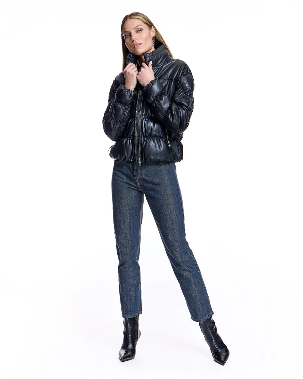 Horizontal Rouched Leather Jacket