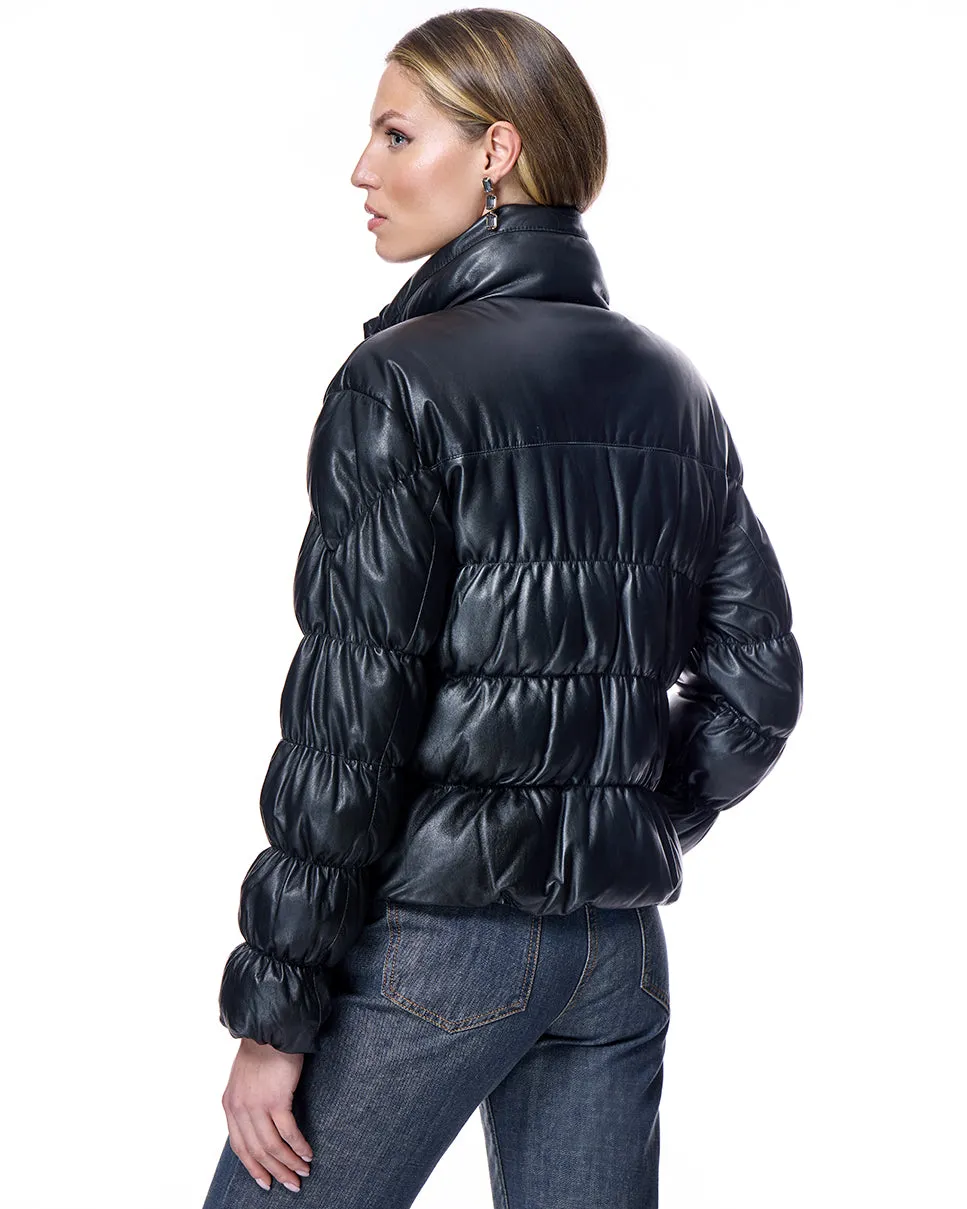 Horizontal Rouched Leather Jacket