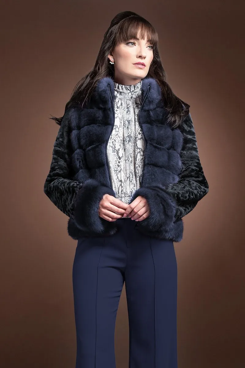 Horizontal Zip Up Sable and Karakul Fur Jacket